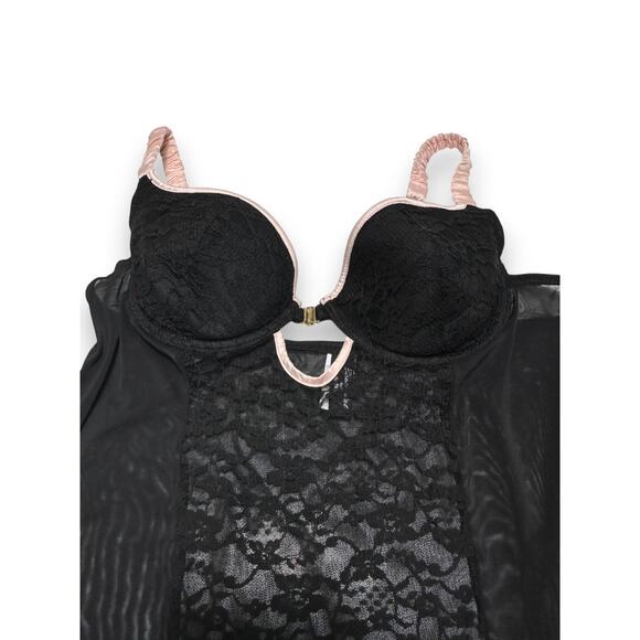 Essentials by ABS Black Lace & Mesh Babydoll Lingerie Size Large - Picture 5 of 8